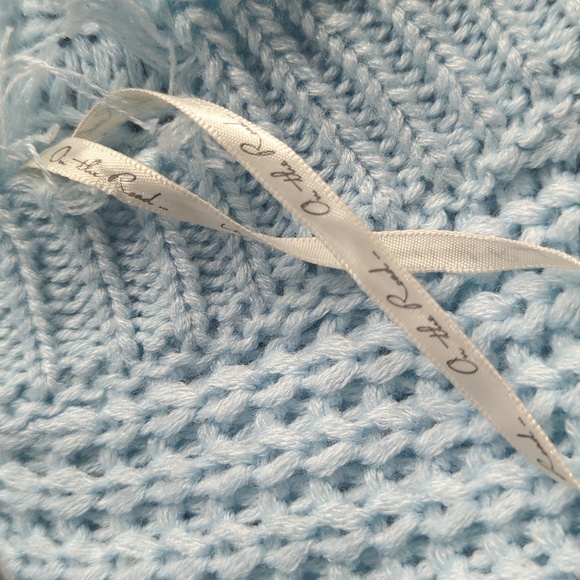 On The Road Distressed Blue Color Block Sweater w Fringe NWT Size M/L - Picture 10 of 15